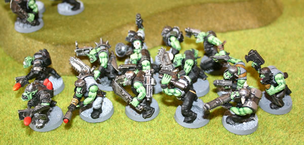 Ork Tankbustaz moving forward in column. 