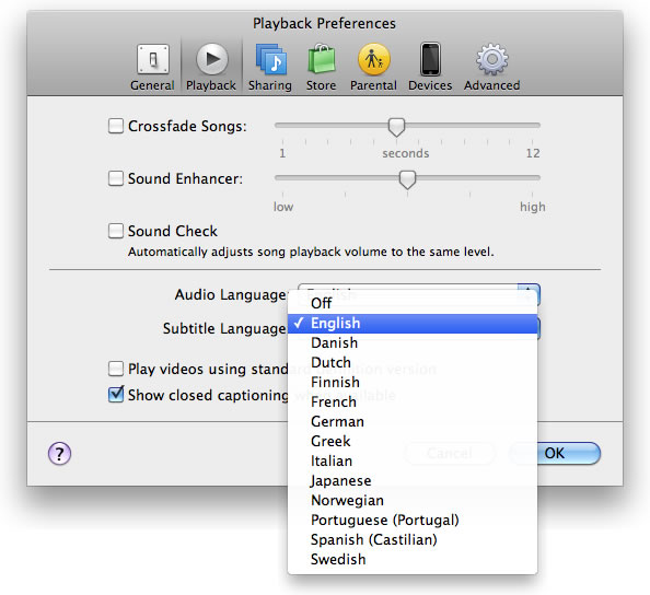 Also, from the drop down list select English as the Subtitle Language.