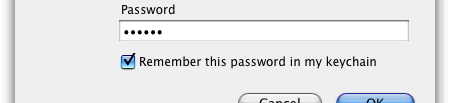Check the Remember this password in my keychain box to avoid having to enter the password again. 