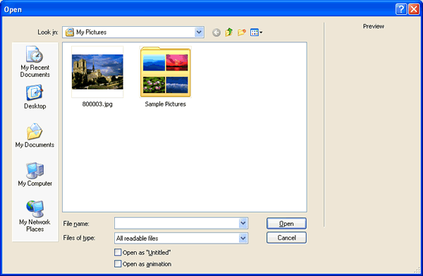 and select your digital image and click the Open button.