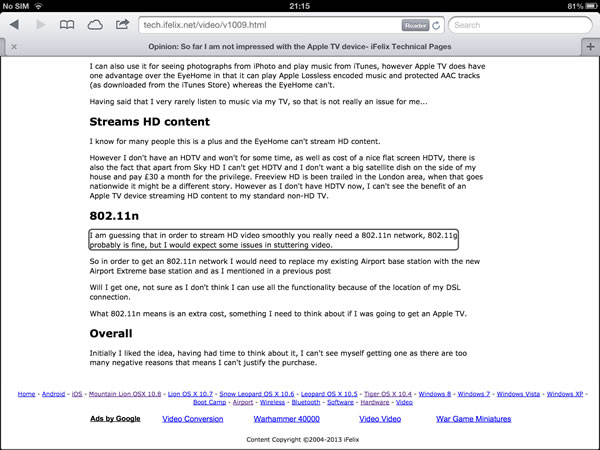 In this example on the JISC TechDis website tapping a section of the webpage.