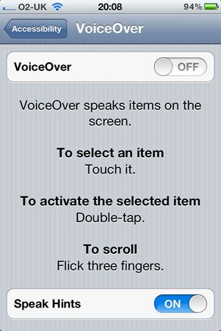 You can then turn VoiceOver ON.