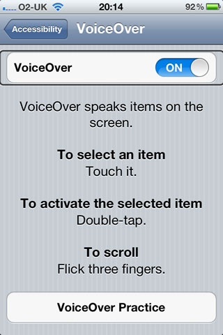 The way to use VoiceOver is outlined on the screen.