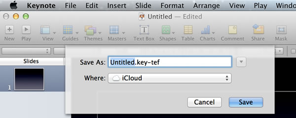Saving a file in Keynote