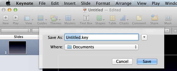 Saving a file in Keynote