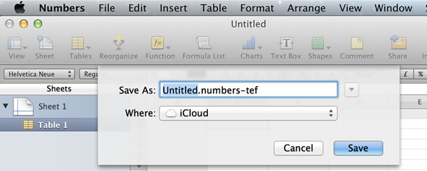 Saving a file in Numbers