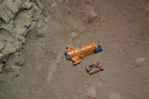 Here is an Epic Landa and Gunwagon on the desert tile.