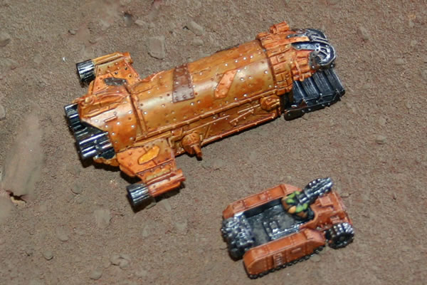 Here is an Epic Landa and Gunwagon on the desert tile.