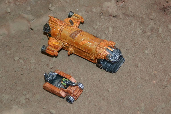 Here is an Epic Landa and Gunwagon on the desert tile.