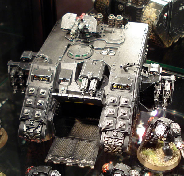 Black Templars Land Raider Crusader on display at Warhammer World. 