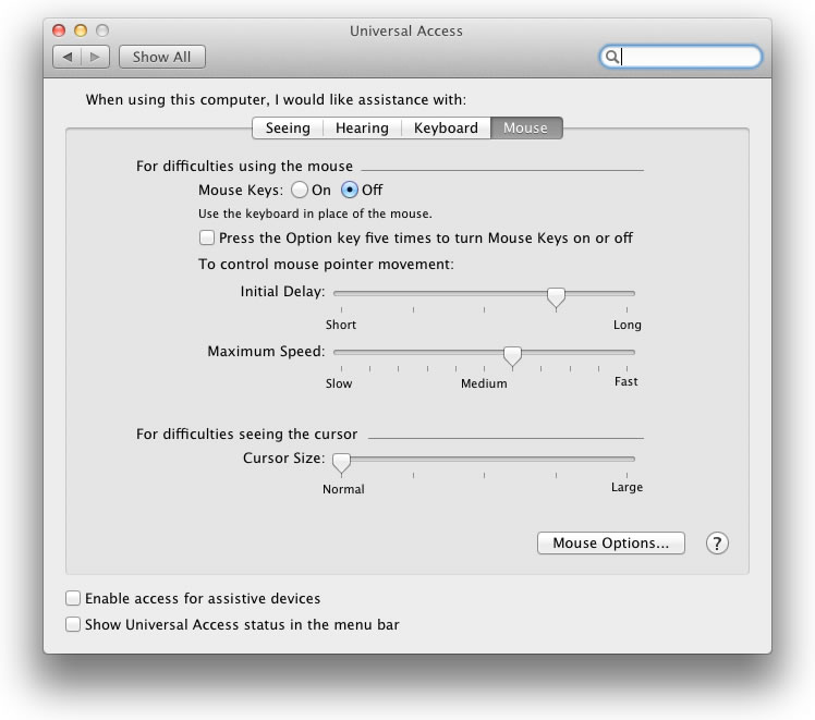 Click Universal Access and select Mouse.