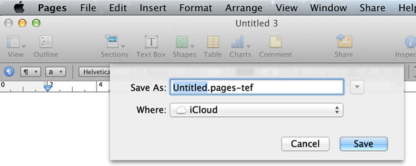 Saving a file in Pages